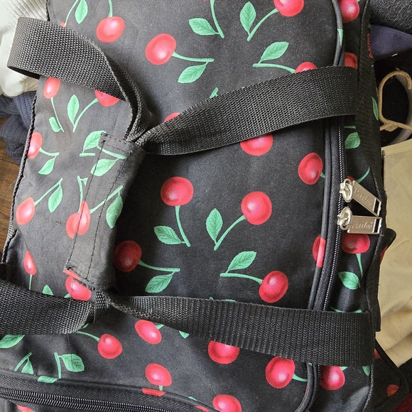 Cherry Burst Print Duffel Bag - Black and Red - Picture 7 of 12